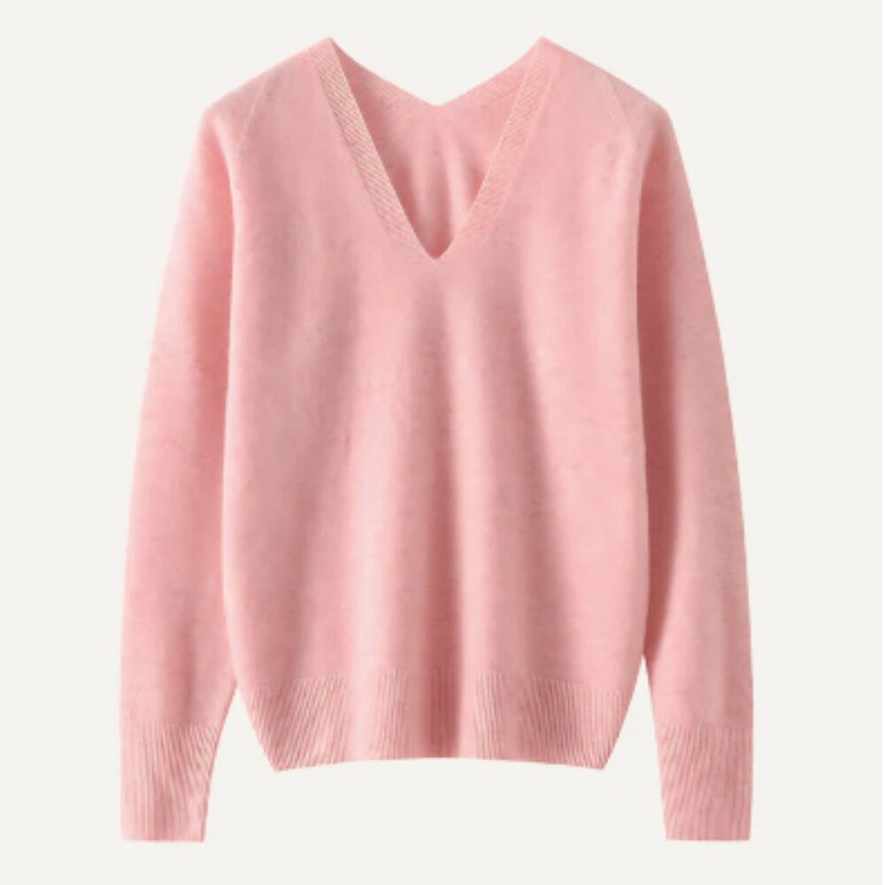 Veronica Beard Blush Pink 100% Cashmere V-Neck Knit Sweater Size XS chic preppy